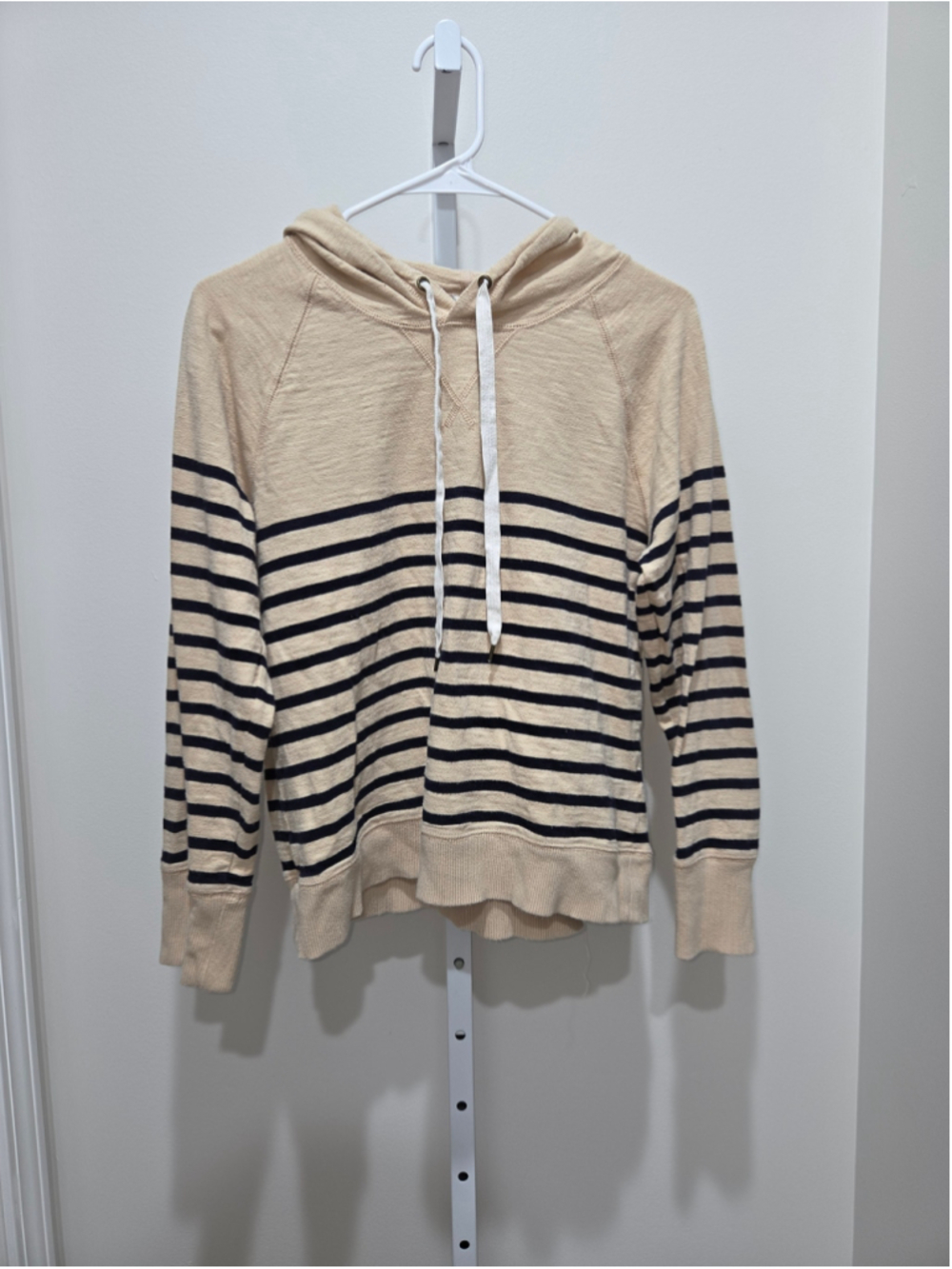 •J.Crew• Women's Striped Hoodie Sweatshirt Beige Black Size M